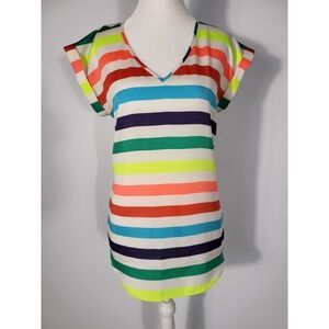 Express Rainbow Striped V- Neck Gramercy Tee Size M
